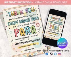 Paraprofessionals Day Gift Tags Printable, Editable Paraprofessional Appreciation Day Gift Survival Kit Card Thank You T