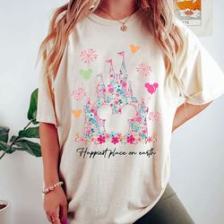 Happiest Place On Earth PNG, Magical Castle Floral Png, Magic Kingdom Png, Family Vacation Png, Family Shirt Png, Vintag