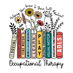 Retro Occupational Therapy Floral Books SVG