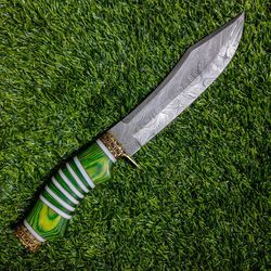 Green Dagger - Hand Forged Damascus Knife - Outdoor Camping Knife - Hunting Pocket Knife - Damascus Knife - Custom Knife