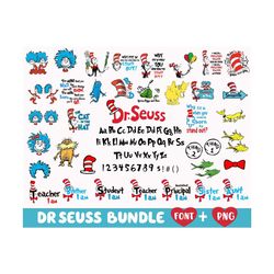 200 Dr Suess Svg Png Bundle, Cat In The Hat Svg, Dr Suess Png, Read Across America Png, Dr Seuss Clipart Bundle, Thing 1