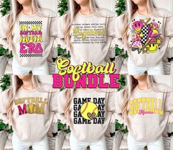 Softball png bundle Game day retro Loud & Proud Softball mom vibes Sports Kinda day Take me out Peace Love Heart Field