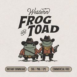 Western Cowboy Frog and Toad SVG file Print & Laser Cut, Vintage Frog and Toad Cowboy with Pistol Shirt PNG, Retro Frien
