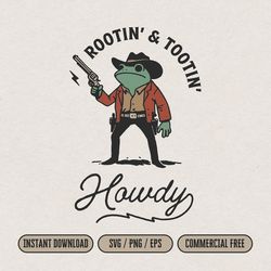 Funny Cowboy Frog SVG file for Print & Cut, Western Toad Cowboy with Gun T-Shirt PNG, Wild West Country Toad Wall Art, S