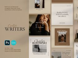 writer social media template, instagram canva template for author & poet, canva creative writing design template, instag