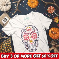 Skeleton SVG, Halloween SVG, Floral Skull SVG, Sugar Skull, Mexican, Horror, Shirt, Png, Svg Files For Cricut, Sublimati