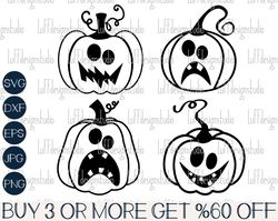 Funny Pumpkin SVG Bundle, Halloween SVG, Jack O Lantern SVG, Scary Pumpkin Face Svg, Png, Svg File for Cricut