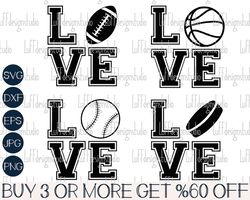 Sports SVG Bundle, Hockey Love SVG, Baseball SVG, Football Mom Svg, Love Basketball Png, Svg File For Cricut, Sublimatio