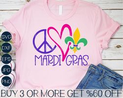 Peace Love Mardi Gras SVG, Fleur De Lis SVG, Louisiana SVG, New Orleans Svg, Dxf, Svg Files for Cricut, Sublimation Desi