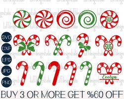 Candy Cane SVG Bundle, Christmas SVG, Split Name Frame SVG, Candy Cane Png, Bow Svg, Svg Files For Cricut, Sublimation