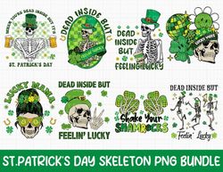 St. Patrick's Skeleton Png Bundle, Skull Png, Green Skeleton, Shamrocks Png, Dead Inside But Feeling Lucky Png, St Patri