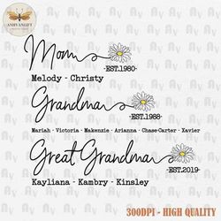 personalized mom grandma png, flowers mom png, personalized gift for grandma png, mother's day png, custom name gift, di