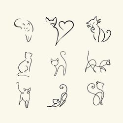 Cat Line Art,Cat Bundle SVG,cat svg,kitty svg,Cute Cat SVG files for Cricut,mom mama cat svg,Funny Cats,Cat Silhouette,
