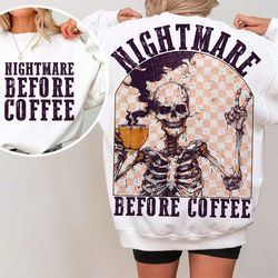 Nightmare before coffee png, retro halloween png, trending png, Gothic png, Skeleton png, Spooky season png, Coffee png,