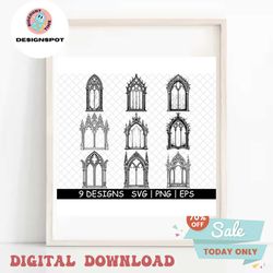 Gothic Victorian Window Haunted Eerie Medieval Glass PNG,SVG,EPS,Cricut,Silhouette,Cut,Engrave,Stencil,Sticker,Decal,Ve