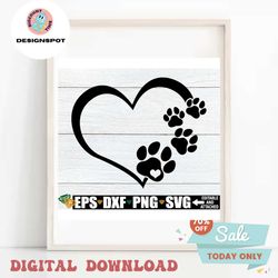 Paw Print Heart, Heart With Paw Prints Template, Dog Paw Prints Vector, Dog Bandana svg, Dog Memorial Clipart svg, Digit