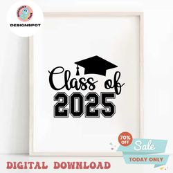 Educational Clipart: Words 'Class of 2025' in Varsity / Collegiate and Script Style with Graduation Cap Digital Download