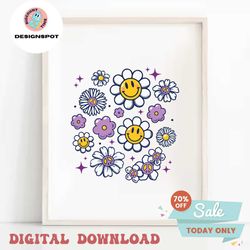 Smiley Face Png, Retro Daisy Svg