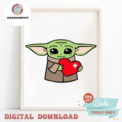 Baby Yoda SVG heart love png clipart , cut file layered by color