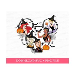 Halloween Princesses Svg, Happy Halloween Svg, Witch Princesses Club Svg, Trick or Treat Svg, Bats and Spiders, Png File