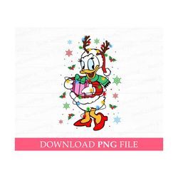 Christmas Miss Duck Png, Merry Christmas Png, Happy Christmas Duck Png, Christmas Lights and Snowflakes Png, Png File Fo