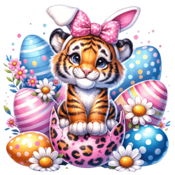 Tiger With Bunny Ears PNG, Easter Day Clipart PNG, Happy Easter Day Sublimation, Digital Download (1)