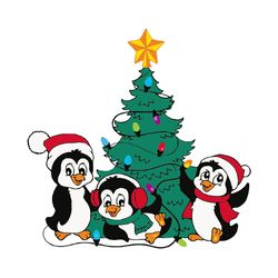 penguin christmas tree svg, christmas tree svg, watercolor cute winter christmas penguin svg, penguin santa hat svg