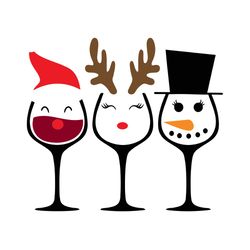 Christmas Wine Glass Svg, Wine Svg png, dfx, eps Files, Santa Reindeer Snowman Svg, Holidays Svg, Digital download
