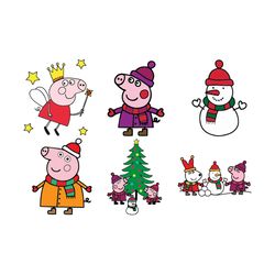 Peppa Pig Christmas Svg Bundle, Peppa Pig Family Svg, Snowman Svg, Cartoon Svg, Peppa Pig Holidays Svg, Digital Download