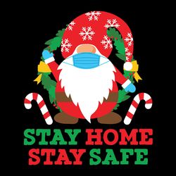 Stay Home Stay Safe Svg, Gnome Christmas Svg, Gnome clipart, Holidays Gnome Svg, Gnome wreath Svg, Digital download