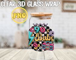 90s babe puff inflate libbey glass wrap png, retro 90s png glass wrap design, 30th birthday 3d inflate, babe sublimation