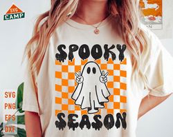 Spooky Season Svg, Halloween Ghost Svg, Checkered Peace Ghost, Spooky Season Png, Retro Halloween Png, Halloween Vibes,