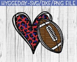 Football with Heart SVG DXF PNG, game day, school, team spirit, blue, red, leopard, cheetah, Files for