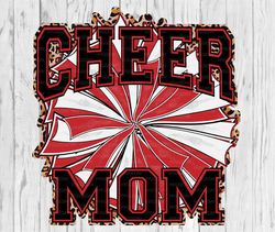 Cheer Mom PNG, Sublimation Download, team colors, game day, white, red, football, fall, autumn, cheetah, leopard, cheerl