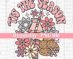Tis the season PNG, Digital Download, Sublimation, Sublimate, milk, cookies, Christmas, cozy, snow, vintage, retro, pink