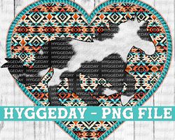 Aztec Heart with Horse PNG, Sublimate Download, equestrian, cowgirl, country, western, turquoise, gemstone, love, cow hi