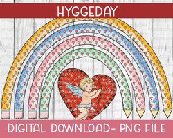 Cupid Pencil Rainbow PNG, Sublimate Download, teacher, teach, school, valentines day, hearts, love.