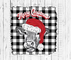 Merry Christmas Png, Sublimate Download, Cow, heifer, farm, barn, bull, country, ranch, christmas, black white plaid, su