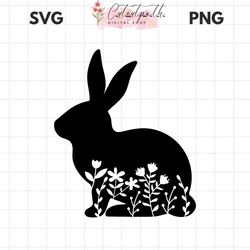 Floral Rabbit Svg,Floral bunny SVG,Rabbit SVG,Easter svg,Rabbit Silhouette,Flower Bunny Svg,Easter Bunny Svg,Png,Eps,Dxf