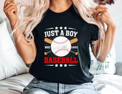 baseball t-shirt, just a boy who loves baseball t-shirt, cartoon baseball graphic tee