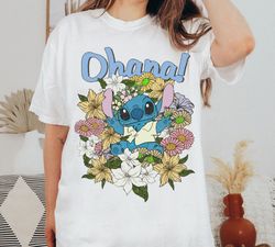 Stitch Floral Shirt, Family Vacation Shirt, Blue Alien Shirt