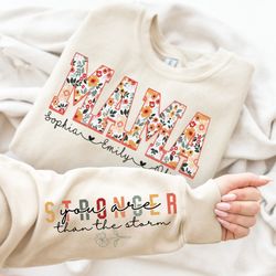Personalized Mama With Kids Name On Sleeve Sweatshirt, Mama