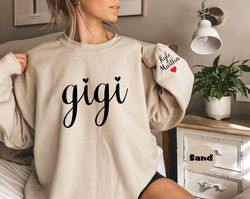 custom gigi sweatshirt with grandchildren names, personalize