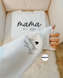 custom mama sweatshirt with children names and date, person