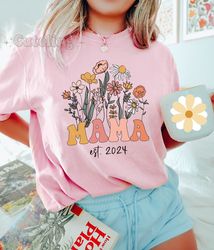 Retro Mama T-Shirt, Wildflowers Mama Shirt, New Mama Est 2023