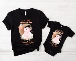 personalized our first mothers day shirt, pig mommy and baby outfit, matching mom and baby shirt, mama and mini shirts,
