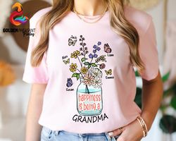Custom Floral Grandma Shirt, Personalized Grandma Shirt, Happiness is