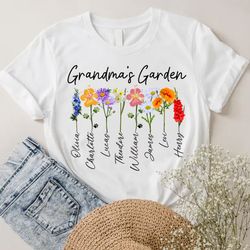 Personalized Grandmas Garden Shirt, Grandma Birth Month Flower T-Shirts, Mothers Day Gift for Grandma, Mimi Gifts