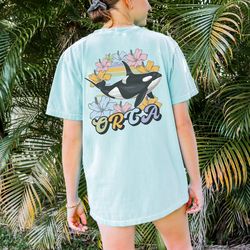 80s 90s Vintage Orca Shirt, Retro Graphic Cotton Shirt, Killer Whale Flower Shirt, Whale Lover Gift Marine Shirt