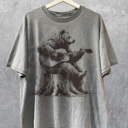 Bear Playing Guitar Retro Shirt, Vintage Funny Animal Shirt, Music Shirt, Bear Lovers Gift, Mens Oversized Cotton Shirt